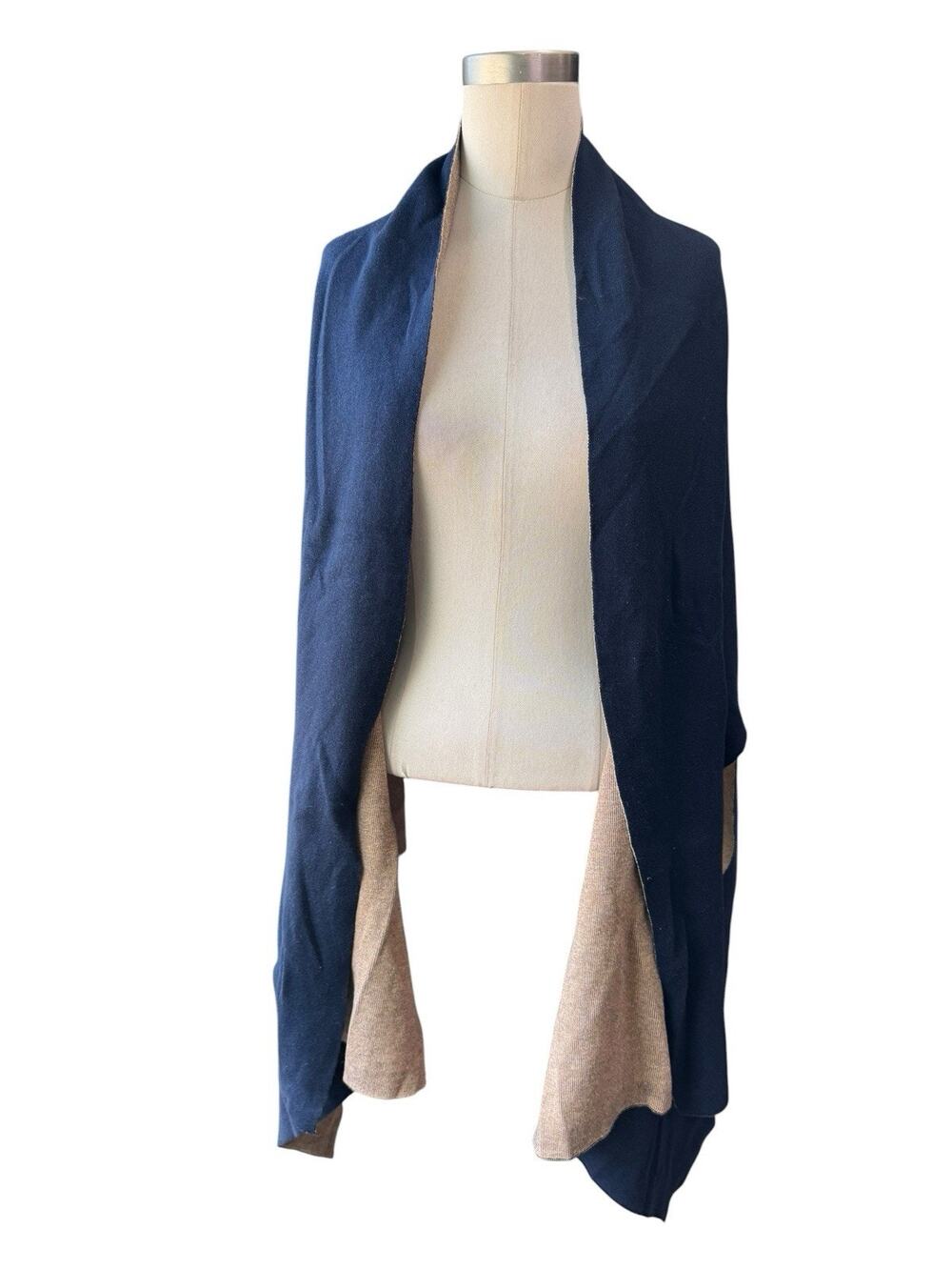 NWT Chicos 4 Way Reversible Wrap Cardigan Jacket Navy Khaki Tan Pouch One Size
